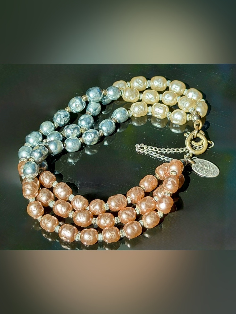 ✨ Vintage MIRIAM HASKELL Multi-Color Baroque Pearl 3-Strand Bracelet